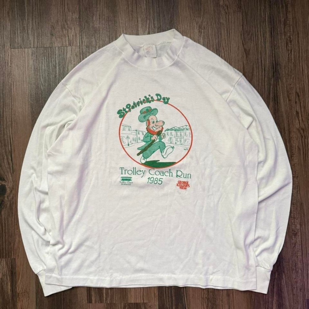 Vintage 1985 St Patricks Day Trolley Coach Run Hanes Hef-T Long Sleeve Shirt XL